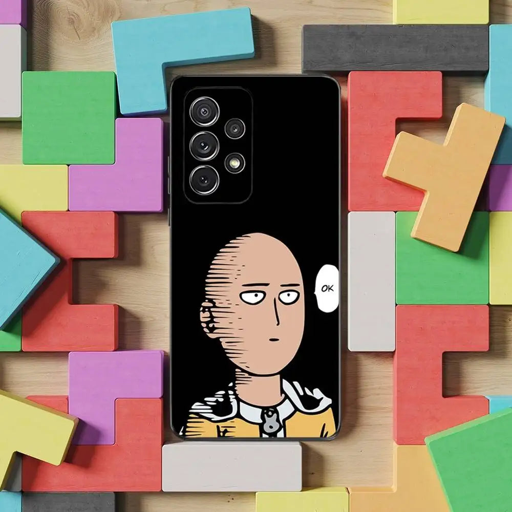 One P-Punch M-Man S-Saitama Phone Case For Samsung S25,S24,S23,S22,S21,S20,S10,Ultra,Plus,Lite,FE,Soft Silicone Black Cover
