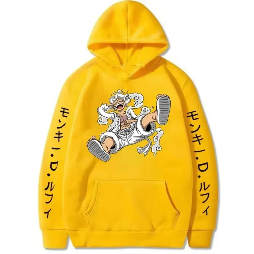 Hot Anime Hoodies for Men ONE PIECE Gear Fifth Fear Luffy Sun Gold Pullover Cotton Hooded Streetwear Sweatshirts Bandai Cosplay