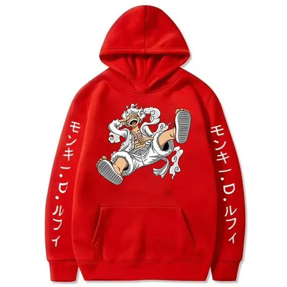 Hot Anime Hoodies for Men ONE PIECE Gear Fifth Fear Luffy Sun Gold Pullover Cotton Hooded Streetwear Sweatshirts Bandai Cosplay