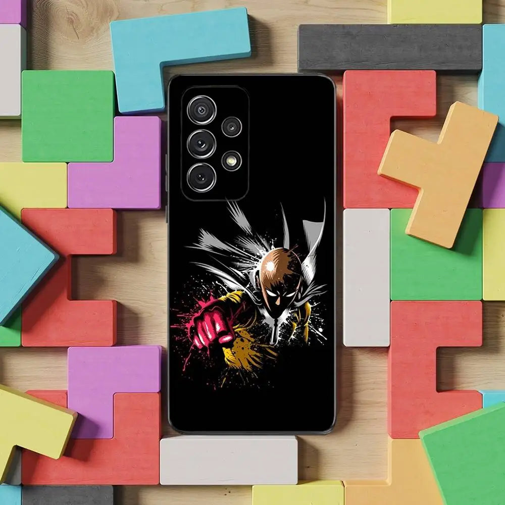 One P-Punch M-Man S-Saitama Phone Case For Samsung S25,S24,S23,S22,S21,S20,S10,Ultra,Plus,Lite,FE,Soft Silicone Black Cover