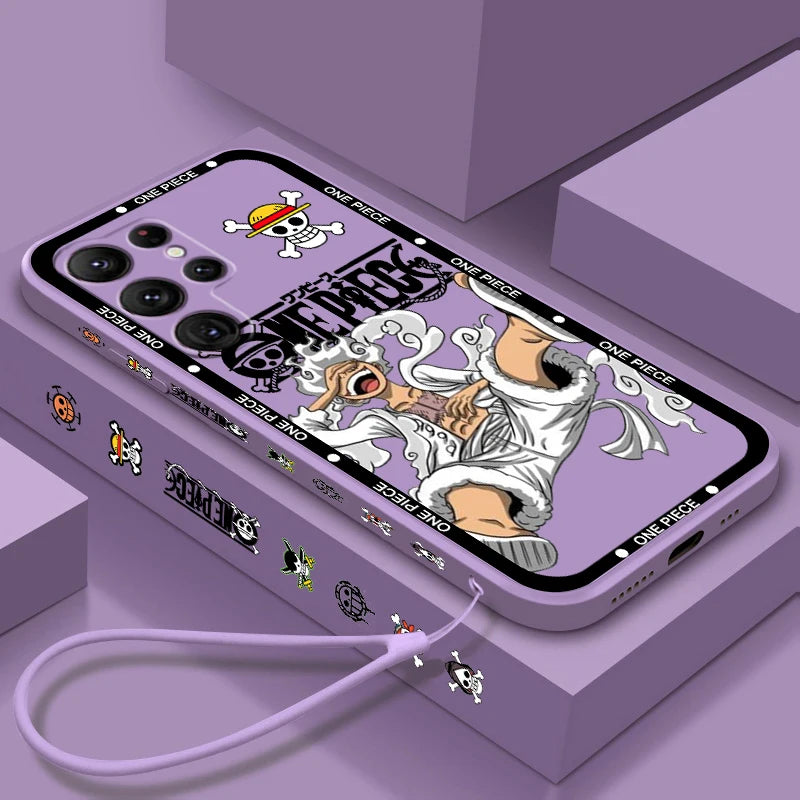 One Piece Luffy Cartoon Liquid Left Rope For Samsung Galaxy S24 S23 S22 S21 S20 FE S10 Ultra Plus Lite 5G Cover Phone Case