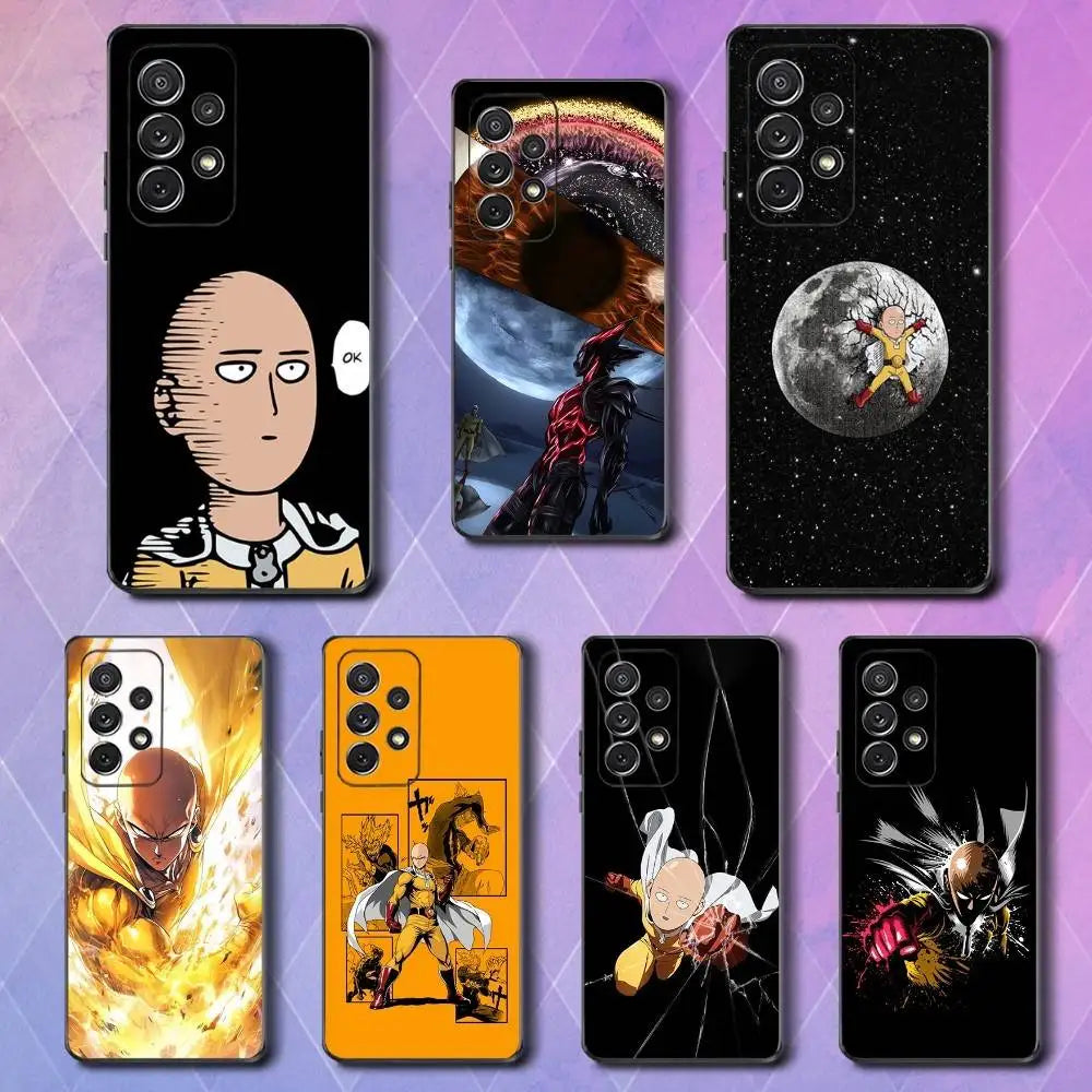 One P-Punch M-Man S-Saitama Phone Case For Samsung S25,S24,S23,S22,S21,S20,S10,Ultra,Plus,Lite,FE,Soft Silicone Black Cover