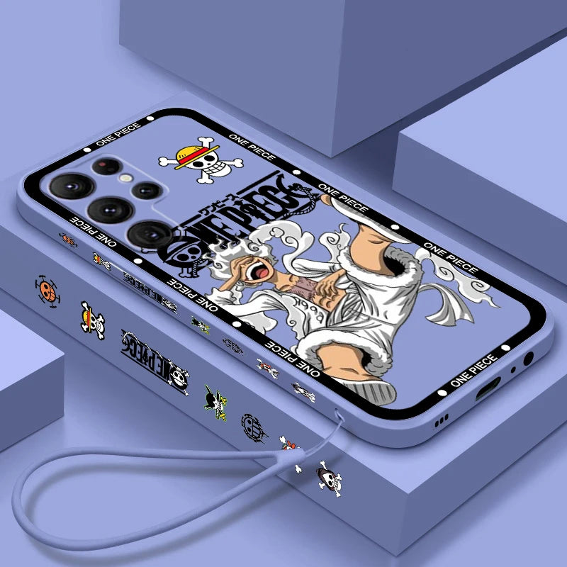 One Piece Luffy Cartoon Liquid Left Rope For Samsung Galaxy S24 S23 S22 S21 S20 FE S10 Ultra Plus Lite 5G Cover Phone Case