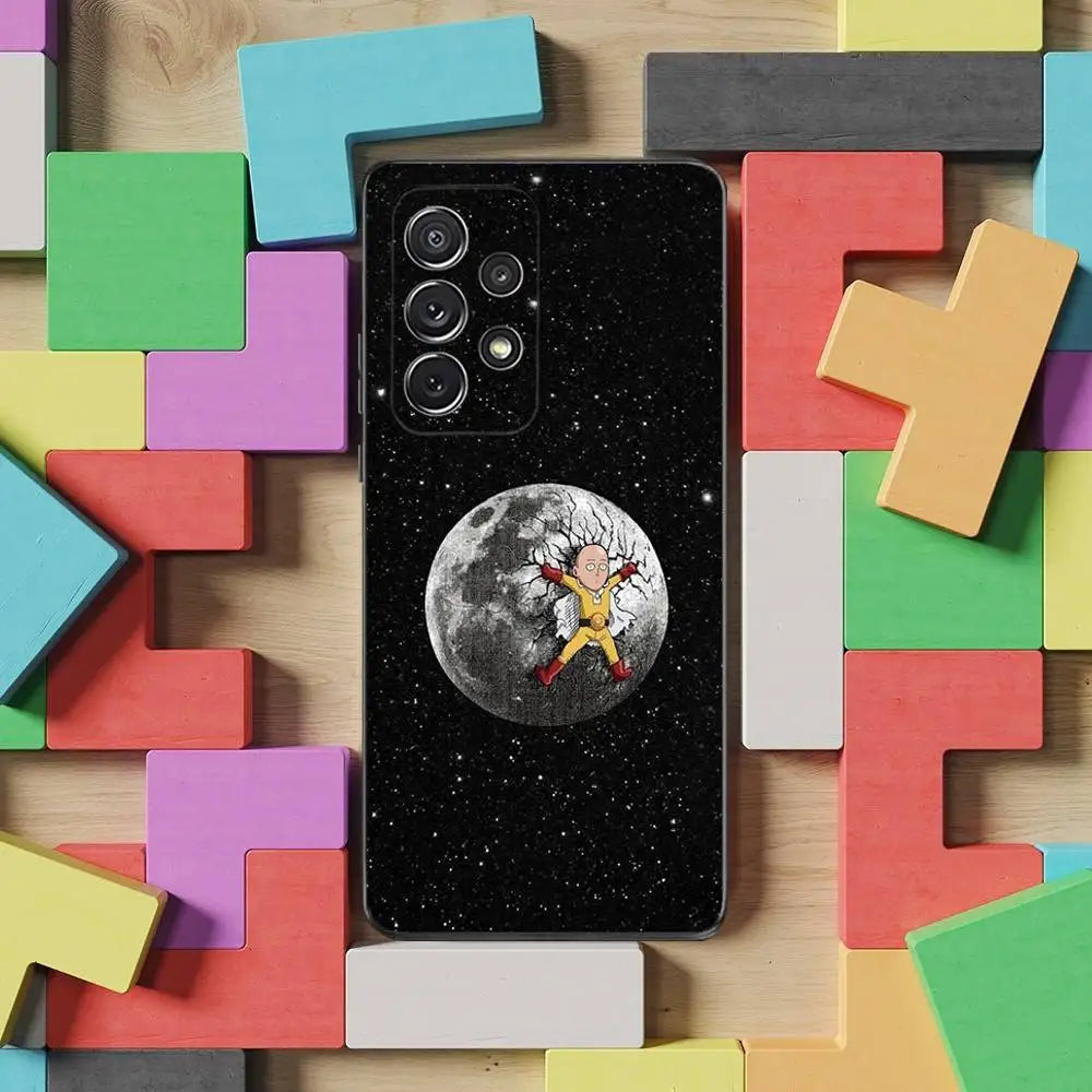 One P-Punch M-Man S-Saitama Phone Case For Samsung S25,S24,S23,S22,S21,S20,S10,Ultra,Plus,Lite,FE,Soft Silicone Black Cover