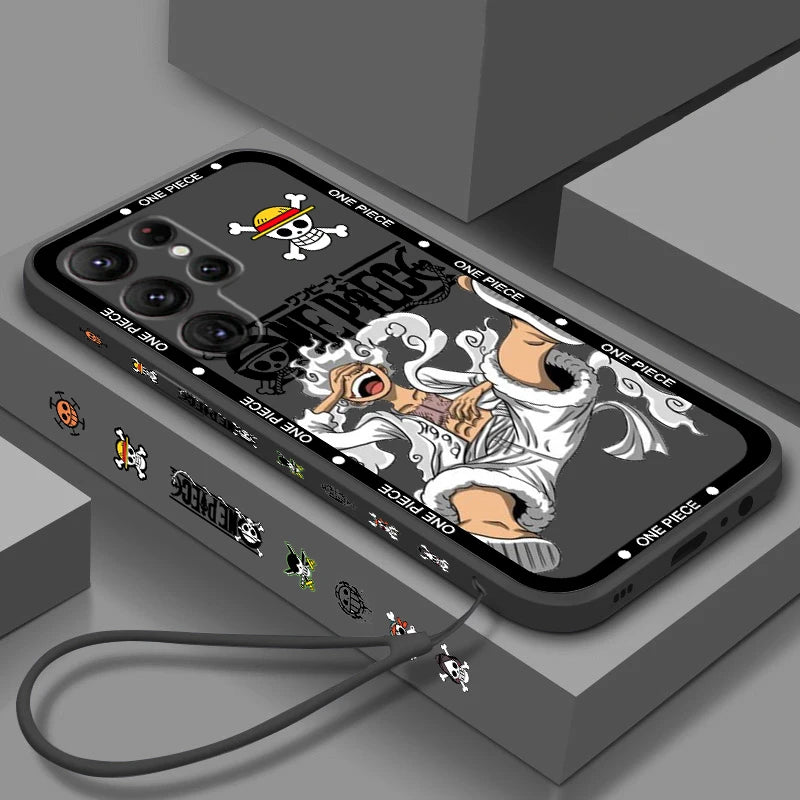 One Piece Luffy Cartoon Liquid Left Rope For Samsung Galaxy S24 S23 S22 S21 S20 FE S10 Ultra Plus Lite 5G Cover Phone Case