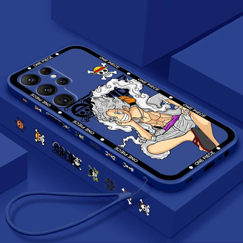 One Piece Luffy Cartoon Liquid Left Rope For Samsung Galaxy S24 S23 S22 S21 S20 FE S10 Ultra Plus Lite 5G Cover Phone Case