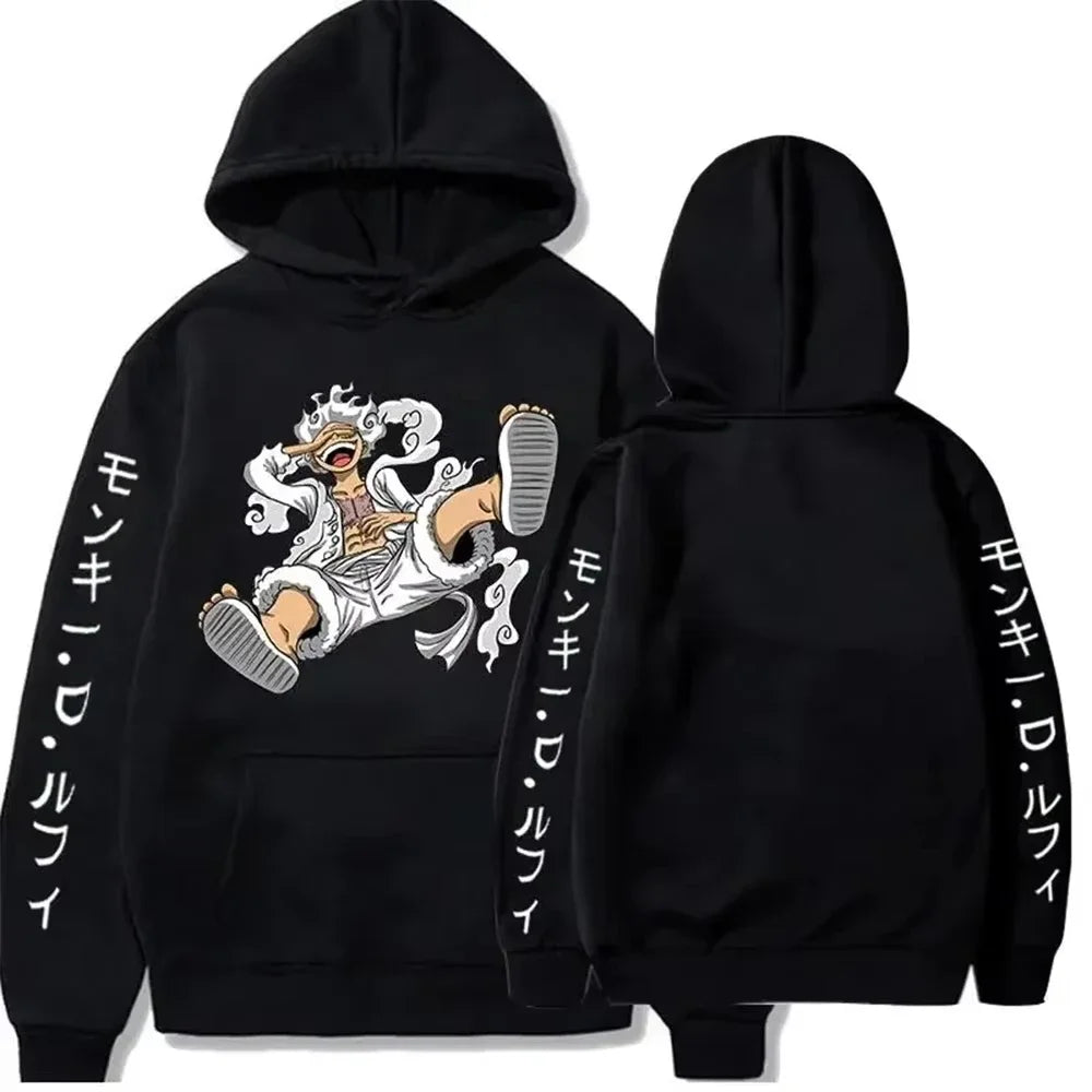 Hot Anime Hoodies for Men ONE PIECE Gear Fifth Fear Luffy Sun Gold Pullover Cotton Hooded Streetwear Sweatshirts Bandai Cosplay