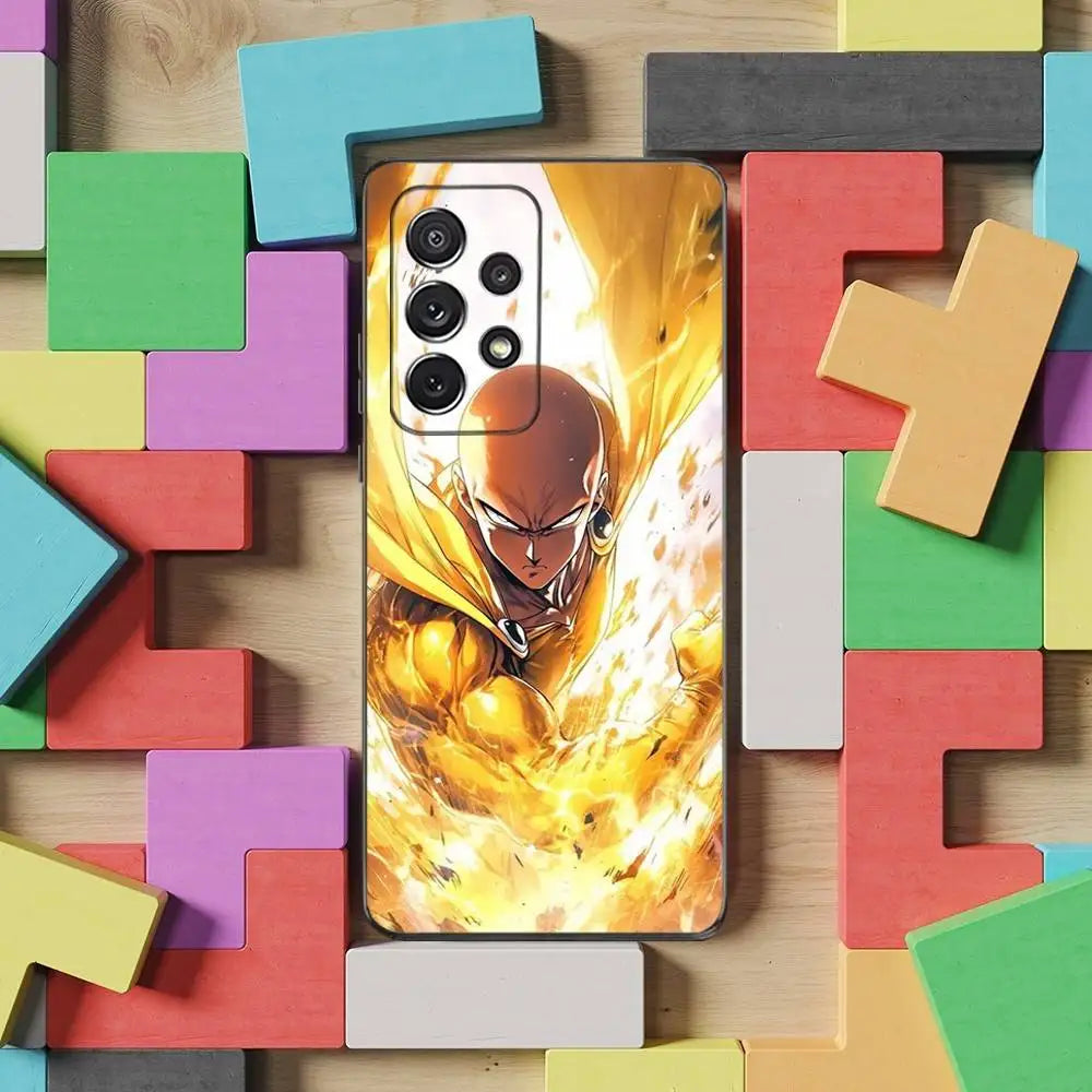 One P-Punch M-Man S-Saitama Phone Case For Samsung S25,S24,S23,S22,S21,S20,S10,Ultra,Plus,Lite,FE,Soft Silicone Black Cover