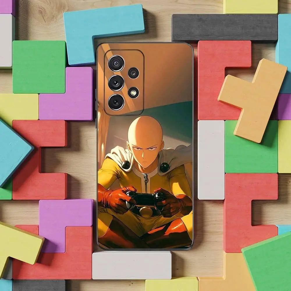 One P-Punch M-Man S-Saitama Phone Case For Samsung S25,S24,S23,S22,S21,S20,S10,Ultra,Plus,Lite,FE,Soft Silicone Black Cover