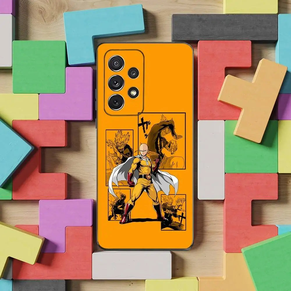 One P-Punch M-Man S-Saitama Phone Case For Samsung S25,S24,S23,S22,S21,S20,S10,Ultra,Plus,Lite,FE,Soft Silicone Black Cover