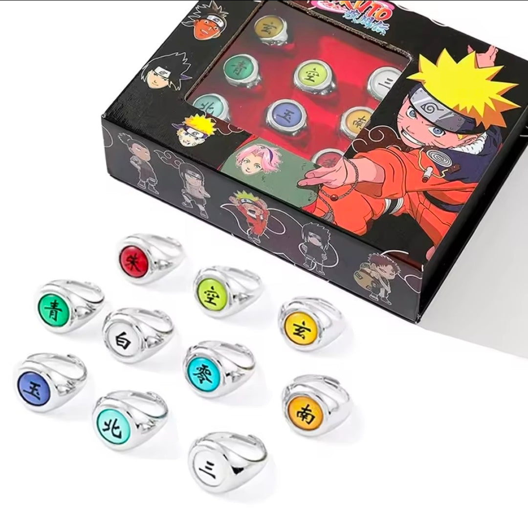 Coffret 10 Anneaux Akatsuki – Naruto Shippuden | Bagues Cosplay & Collection