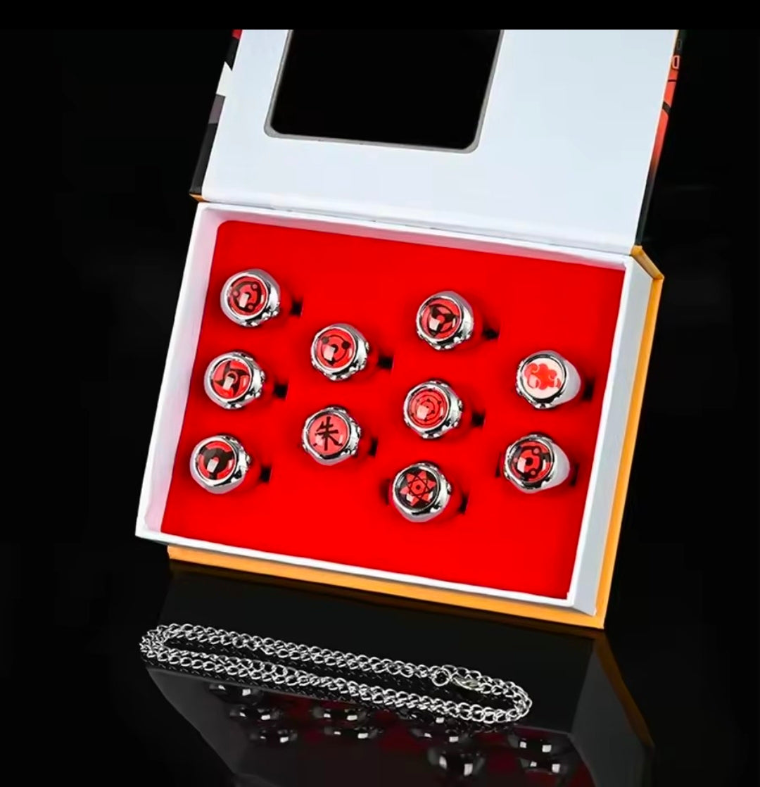 Coffret 10 Anneaux Akatsuki – Naruto Shippuden | Bagues Cosplay & Collection