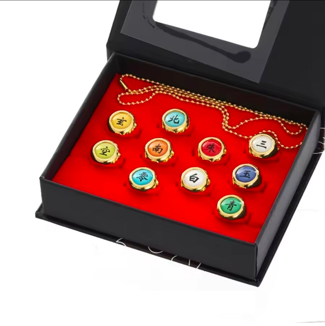Coffret 10 Anneaux Akatsuki – Naruto Shippuden | Bagues Cosplay & Collection