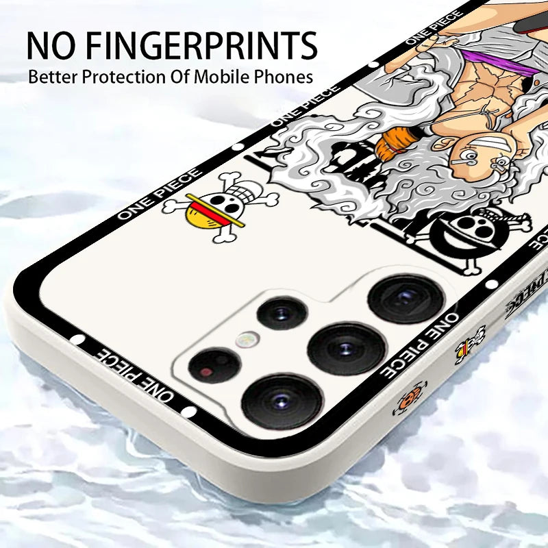 One Piece Luffy Cartoon Liquid Left Rope For Samsung Galaxy S24 S23 S22 S21 S20 FE S10 Ultra Plus Lite 5G Cover Phone Case