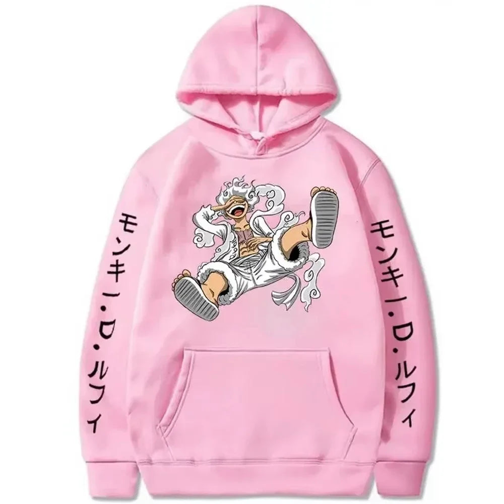 Hot Anime Hoodies for Men ONE PIECE Gear Fifth Fear Luffy Sun Gold Pullover Cotton Hooded Streetwear Sweatshirts Bandai Cosplay