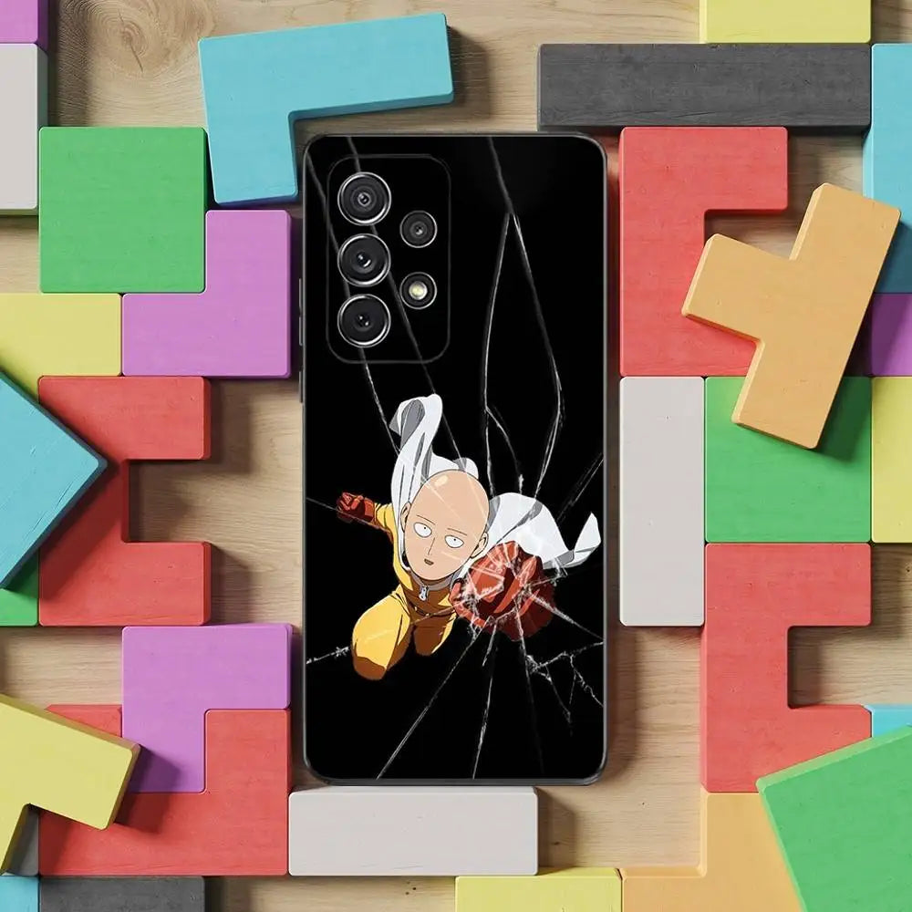 One P-Punch M-Man S-Saitama Phone Case For Samsung S25,S24,S23,S22,S21,S20,S10,Ultra,Plus,Lite,FE,Soft Silicone Black Cover