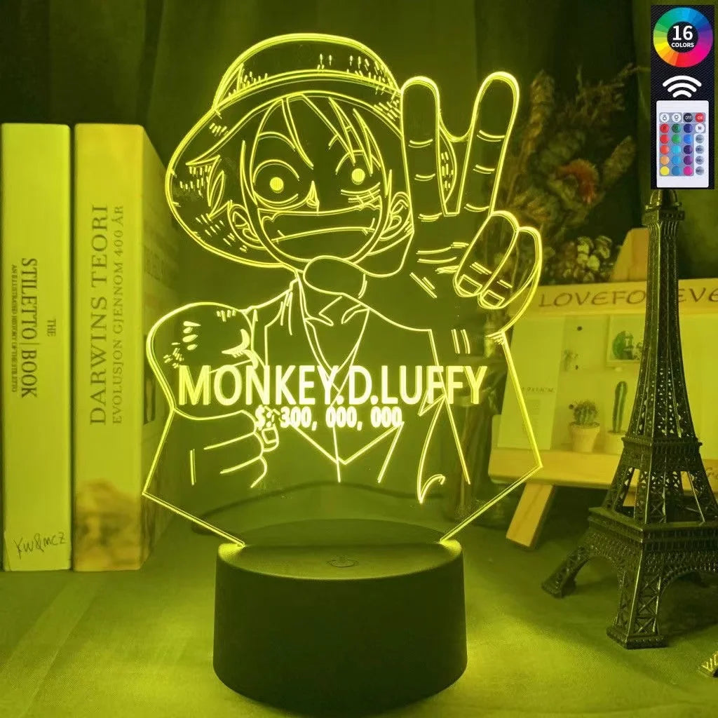 Anime ONE PIECE Led Acrylic Stand Kids Night Light Zoro Luffy Nami Action Figure for Child Bedroom Decoration Desk 3d Lamp Gift