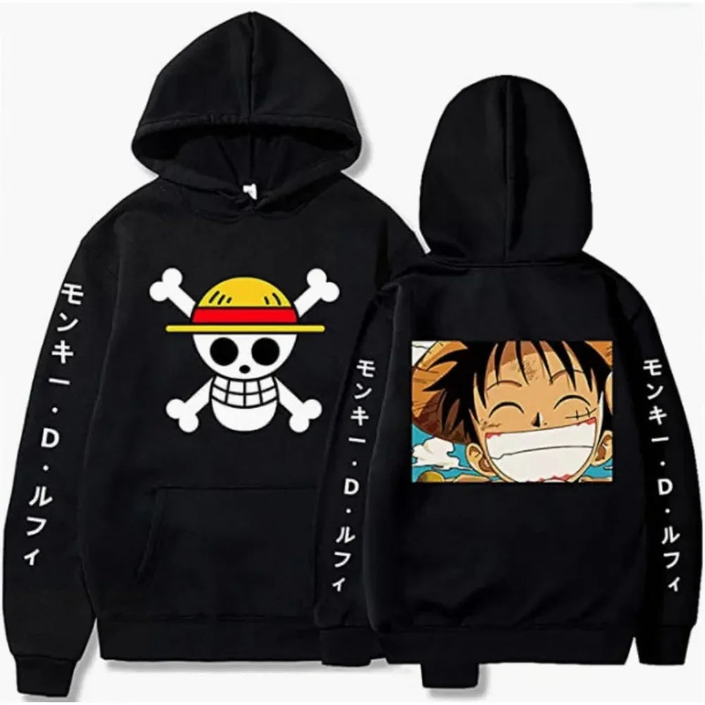 Spring Autumn Men Fashion Hoodie MONKEY D LUFFY Clothing Casual Hooded Solid Color Streetwear Male Cartoon One Piece Pullover