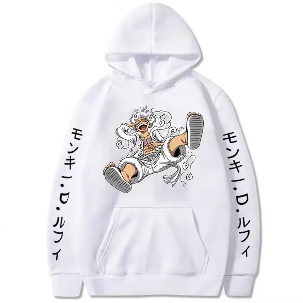 Hot Anime Hoodies for Men ONE PIECE Gear Fifth Fear Luffy Sun Gold Pullover Cotton Hooded Streetwear Sweatshirts Bandai Cosplay